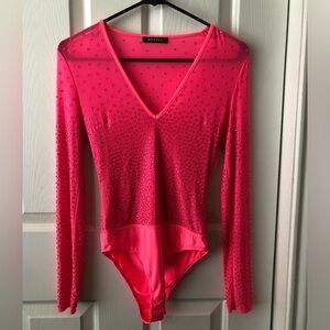 Pink Rhinestone Embellished Bodysuit